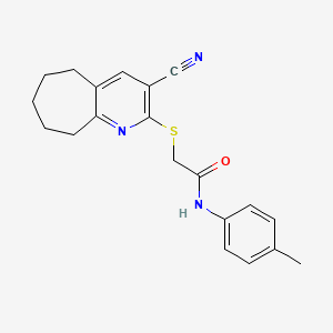 molecular formula C20H21N3OS B11657399 2-[(3-cyano-6,7,8,9-tetrahydro-5H-cyclohepta[b]pyridin-2-yl)sulfanyl]-N-(4-methylphenyl)acetamide 