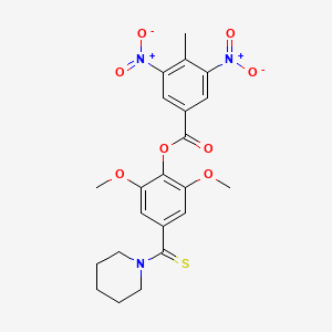 molecular formula C22H23N3O8S B11657428 2,6-Dimethoxy-4-(piperidin-1-ylcarbonothioyl)phenyl 4-methyl-3,5-dinitrobenzoate 