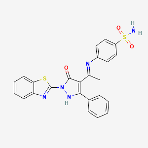 4-({(1E)-1-[2-(1,3-benzothiazol-2-yl)-3-oxo-5-phenyl-2,3-dihydro-1H-pyrazol-4-yl]ethylidene}amino)benzenesulfonamide