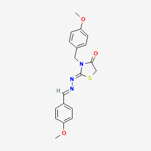 molecular formula C19H19N3O3S B11657446 (2Z)-3-(4-methoxybenzyl)-2-[(2E)-(4-methoxybenzylidene)hydrazinylidene]-1,3-thiazolidin-4-one 