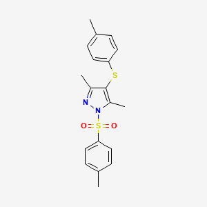 molecular formula C19H20N2O2S2 B11657495 3,5-dimethyl-4-(p-tolylthio)-1-tosyl-1H-pyrazole 