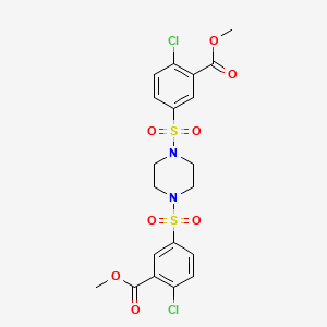 molecular formula C20H20Cl2N2O8S2 B11657497 Dimethyl 3,3'-(piperazine-1,4-diyldisulfonyl)bis(6-chlorobenzoate) 