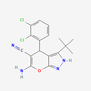 molecular formula C17H16Cl2N4O B11657500 6-amino-3-tert-butyl-4-(2,3-dichlorophenyl)-1H,4H-pyrano[2,3-c]pyrazole-5-carbonitrile 