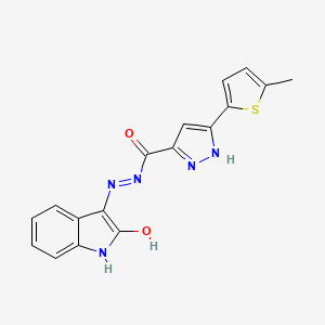 molecular formula C17H13N5O2S B11657529 3-(5-methyl-2-thienyl)-N'-[(3Z)-2-oxo-1,2-dihydro-3H-indol-3-ylidene]-1H-pyrazole-5-carbohydrazide 