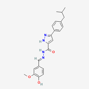 molecular formula C22H24N4O3 B11657558 N'-[(E)-(4-hydroxy-3-methoxyphenyl)methylidene]-3-[4-(2-methylpropyl)phenyl]-1H-pyrazole-5-carbohydrazide 