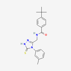 molecular formula C21H24N4OS B11657580 4-Tert-butyl-N-{[4-(3-methylphenyl)-5-sulfanylidene-4,5-dihydro-1H-1,2,4-triazol-3-YL]methyl}benzamide 