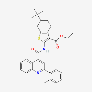 molecular formula C32H34N2O3S B11657587 Ethyl 6-tert-butyl-2-({[2-(2-methylphenyl)quinolin-4-yl]carbonyl}amino)-4,5,6,7-tetrahydro-1-benzothiophene-3-carboxylate 