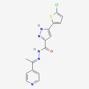 molecular formula C15H12ClN5OS B11657636 (E)-3-(5-chlorothiophen-2-yl)-N'-(1-(pyridin-4-yl)ethylidene)-1H-pyrazole-5-carbohydrazide 