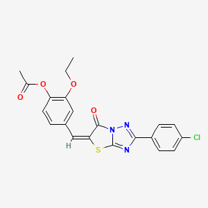 molecular formula C21H16ClN3O4S B11657681 4-{(E)-[2-(4-chlorophenyl)-6-oxo[1,3]thiazolo[3,2-b][1,2,4]triazol-5(6H)-ylidene]methyl}-2-ethoxyphenyl acetate 