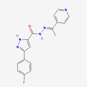 molecular formula C17H14FN5O B11657687 3-(4-Fluorophenyl)-N'-(1-(4-pyridinyl)ethylidene)-1H-pyrazole-5-carbohydrazide 