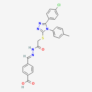 molecular formula C25H20ClN5O3S B11657771 4-{(E)-[({[5-(4-chlorophenyl)-4-(4-methylphenyl)-4H-1,2,4-triazol-3-yl]thio}acetyl)hydrazono]methyl}benzoic acid 