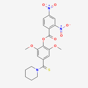 molecular formula C21H21N3O8S B11657840 2,6-Dimethoxy-4-(piperidin-1-ylcarbonothioyl)phenyl 2,4-dinitrobenzoate 