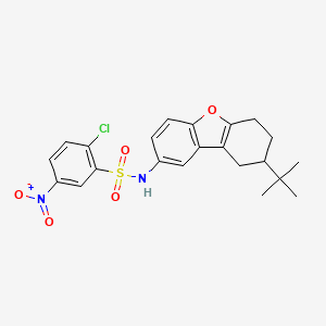 molecular formula C22H23ClN2O5S B11657846 N-(8-tert-butyl-6,7,8,9-tetrahydrodibenzo[b,d]furan-2-yl)-2-chloro-5-nitrobenzenesulfonamide 