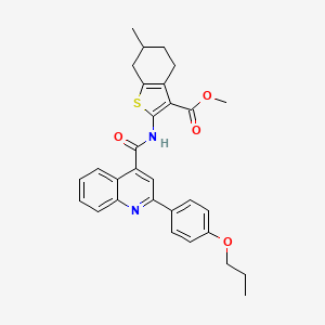 molecular formula C30H30N2O4S B11657858 Methyl 6-methyl-2-({[2-(4-propoxyphenyl)quinolin-4-yl]carbonyl}amino)-4,5,6,7-tetrahydro-1-benzothiophene-3-carboxylate 