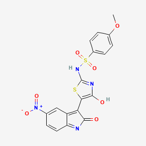 N-[(2Z,5Z)-4-hydroxy-5-(5-nitro-2-oxo-1,2-dihydro-3H-indol-3-ylidene)-1,3-thiazol-2(5H)-ylidene]-4-methoxybenzenesulfonamide