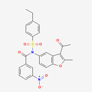 molecular formula C26H22N2O7S B11657897 N-(3-acetyl-2-methyl-1-benzofuran-5-yl)-N-[(4-ethylphenyl)sulfonyl]-3-nitrobenzamide 