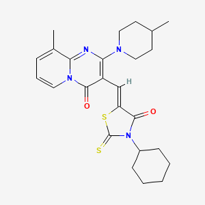 molecular formula C25H30N4O2S2 B11657931 3-[(Z)-(3-cyclohexyl-4-oxo-2-thioxo-1,3-thiazolidin-5-ylidene)methyl]-9-methyl-2-(4-methylpiperidin-1-yl)-4H-pyrido[1,2-a]pyrimidin-4-one CAS No. 361994-67-4