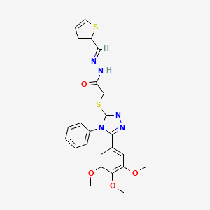 molecular formula C24H23N5O4S2 B11657956 2-{[4-phenyl-5-(3,4,5-trimethoxyphenyl)-4H-1,2,4-triazol-3-yl]sulfanyl}-N'-[(E)-thiophen-2-ylmethylidene]acetohydrazide 