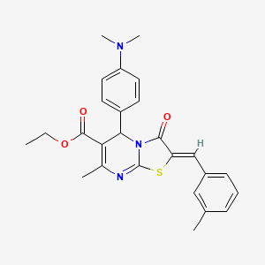 molecular formula C26H27N3O3S B11657958 ethyl (2Z)-5-[4-(dimethylamino)phenyl]-7-methyl-2-(3-methylbenzylidene)-3-oxo-2,3-dihydro-5H-[1,3]thiazolo[3,2-a]pyrimidine-6-carboxylate 