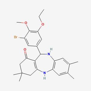 molecular formula C26H31BrN2O3 B11658006 11-(3-bromo-5-ethoxy-4-methoxyphenyl)-3,3,7,8-tetramethyl-2,3,4,5,10,11-hexahydro-1H-dibenzo[b,e][1,4]diazepin-1-one 