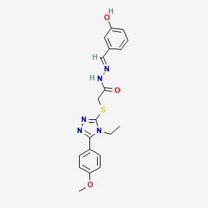 molecular formula C20H21N5O3S B11658045 2-{[4-ethyl-5-(4-methoxyphenyl)-4H-1,2,4-triazol-3-yl]sulfanyl}-N'-[(E)-(3-hydroxyphenyl)methylidene]acetohydrazide 