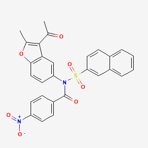 N-(3-acetyl-2-methyl-1-benzofuran-5-yl)-N-(naphthalen-2-ylsulfonyl)-4-nitrobenzamide