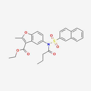 molecular formula C26H25NO6S B11658091 Ethyl 5-[butanoyl(naphthalen-2-ylsulfonyl)amino]-2-methyl-1-benzofuran-3-carboxylate 