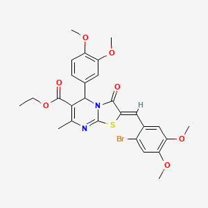 molecular formula C27H27BrN2O7S B11658113 ethyl (2Z)-2-(2-bromo-4,5-dimethoxybenzylidene)-5-(3,4-dimethoxyphenyl)-7-methyl-3-oxo-2,3-dihydro-5H-[1,3]thiazolo[3,2-a]pyrimidine-6-carboxylate 