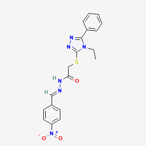 2-[(4-ethyl-5-phenyl-4H-1,2,4-triazol-3-yl)sulfanyl]-N'-[(E)-(4-nitrophenyl)methylidene]acetohydrazide