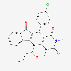 9-butanoyl-2-(4-chlorophenyl)-5,7-dimethyl-5,7,9-triazatetracyclo[8.7.0.03,8.011,16]heptadeca-1(10),3(8),11,13,15-pentaene-4,6,17-trione