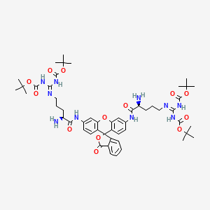 tert-butyl N-[N'-[(4S)-4-amino-5-[[6'-[[(2S)-2-amino-5-[bis[(2-methylpropan-2-yl)oxycarbonylamino]methylideneamino]pentanoyl]amino]-3-oxospiro[2-benzofuran-1,9'-xanthene]-3'-yl]amino]-5-oxopentyl]-N-[(2-methylpropan-2-yl)oxycarbonyl]carbamimidoyl]carbamate