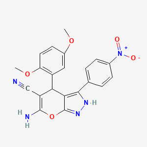 6-Amino-4-(2,5-dimethoxyphenyl)-3-(4-nitrophenyl)-1,4-dihydropyrano[2,3-c]pyrazole-5-carbonitrile