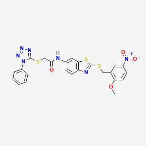 N-{2-[(2-methoxy-5-nitrobenzyl)sulfanyl]-1,3-benzothiazol-6-yl}-2-[(1-phenyl-1H-tetrazol-5-yl)sulfanyl]acetamide