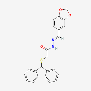 N'-[(E)-1,3-benzodioxol-5-ylmethylidene]-2-(9H-fluoren-9-ylsulfanyl)acetohydrazide