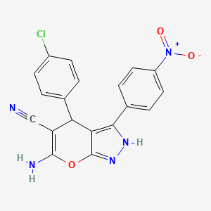 6-Amino-4-(4-chlorophenyl)-3-(4-nitrophenyl)-1,4-dihydropyrano[2,3-c]pyrazole-5-carbonitrile