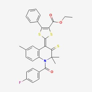 ethyl (2Z)-2-{1-[(4-fluorophenyl)carbonyl]-2,2,6-trimethyl-3-thioxo-2,3-dihydroquinolin-4(1H)-ylidene}-5-phenyl-1,3-dithiole-4-carboxylate