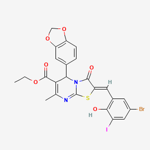 ethyl (2Z)-5-(1,3-benzodioxol-5-yl)-2-(5-bromo-2-hydroxy-3-iodobenzylidene)-7-methyl-3-oxo-2,3-dihydro-5H-[1,3]thiazolo[3,2-a]pyrimidine-6-carboxylate