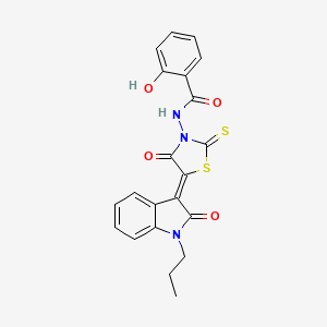 2-hydroxy-N-[(5Z)-4-oxo-5-(2-oxo-1-propyl-1,2-dihydro-3H-indol-3-ylidene)-2-thioxo-1,3-thiazolidin-3-yl]benzamide