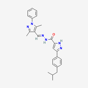 N'-[(E)-(3,5-dimethyl-1-phenyl-1H-pyrazol-4-yl)methylidene]-3-[4-(2-methylpropyl)phenyl]-1H-pyrazole-5-carbohydrazide