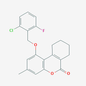 molecular formula C21H18ClFO3 B11659367 1-[(2-chloro-6-fluorobenzyl)oxy]-3-methyl-7,8,9,10-tetrahydro-6H-benzo[c]chromen-6-one 