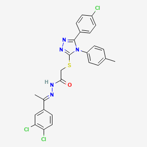 molecular formula C25H20Cl3N5OS B11659374 2-{[5-(4-chlorophenyl)-4-(4-methylphenyl)-4H-1,2,4-triazol-3-yl]sulfanyl}-N'-[(1E)-1-(3,4-dichlorophenyl)ethylidene]acetohydrazide 