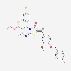 molecular formula C31H26ClFN2O5S B11659389 ethyl (2Z)-5-(4-chlorophenyl)-2-{4-[(4-fluorobenzyl)oxy]-3-methoxybenzylidene}-7-methyl-3-oxo-2,3-dihydro-5H-[1,3]thiazolo[3,2-a]pyrimidine-6-carboxylate 