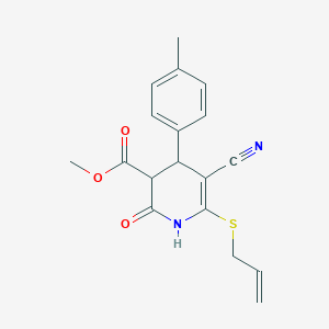 molecular formula C18H18N2O3S B11659420 Methyl 5-cyano-4-(4-methylphenyl)-2-oxo-6-(prop-2-en-1-ylsulfanyl)-1,2,3,4-tetrahydropyridine-3-carboxylate 