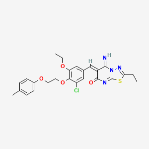 molecular formula C25H25ClN4O4S B11659445 (6Z)-6-{3-chloro-5-ethoxy-4-[2-(4-methylphenoxy)ethoxy]benzylidene}-2-ethyl-5-imino-5,6-dihydro-7H-[1,3,4]thiadiazolo[3,2-a]pyrimidin-7-one 