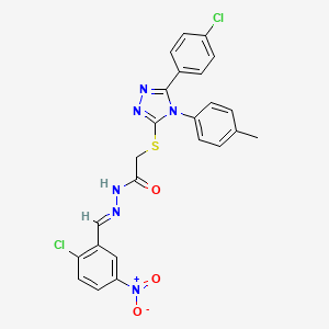 molecular formula C24H18Cl2N6O3S B11659466 N'-[(E)-(2-chloro-5-nitrophenyl)methylidene]-2-{[5-(4-chlorophenyl)-4-(4-methylphenyl)-4H-1,2,4-triazol-3-yl]sulfanyl}acetohydrazide CAS No. 303105-45-5