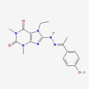 molecular formula C17H20N6O3 B11659472 7-ethyl-8-{(2E)-2-[1-(4-hydroxyphenyl)ethylidene]hydrazino}-1,3-dimethyl-3,7-dihydro-1H-purine-2,6-dione 