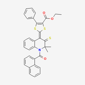 molecular formula C34H27NO3S3 B11659488 ethyl (2Z)-2-[2,2-dimethyl-1-(naphthalen-1-ylcarbonyl)-3-thioxo-2,3-dihydroquinolin-4(1H)-ylidene]-5-phenyl-1,3-dithiole-4-carboxylate 