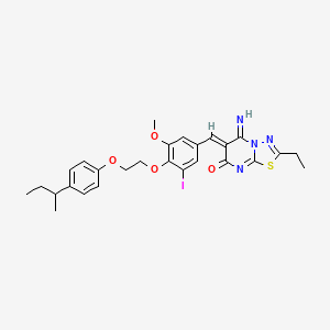 molecular formula C27H29IN4O4S B11659498 (6Z)-6-(4-{2-[4-(butan-2-yl)phenoxy]ethoxy}-3-iodo-5-methoxybenzylidene)-2-ethyl-5-imino-5,6-dihydro-7H-[1,3,4]thiadiazolo[3,2-a]pyrimidin-7-one 