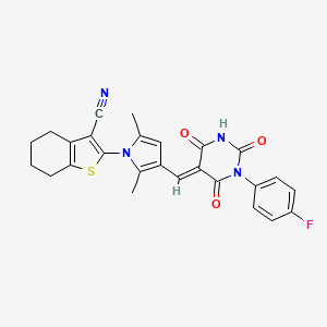 2-(3-{(E)-[1-(4-fluorophenyl)-2,4,6-trioxotetrahydropyrimidin-5(2H)-ylidene]methyl}-2,5-dimethyl-1H-pyrrol-1-yl)-4,5,6,7-tetrahydro-1-benzothiophene-3-carbonitrile