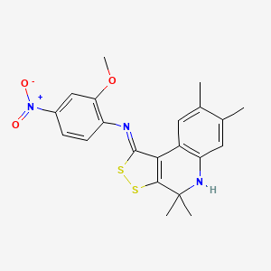 molecular formula C21H21N3O3S2 B11659534 2-methoxy-4-nitro-N-[(1Z)-4,4,7,8-tetramethyl-4,5-dihydro-1H-[1,2]dithiolo[3,4-c]quinolin-1-ylidene]aniline 